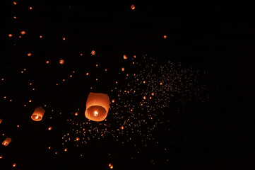 Floating lanterns take place during Thailand's Loi Krathong festival on the night of the full moon.
