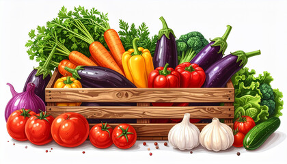 Fresh Vegetables in Wooden Crate