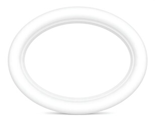 A 3D rendered, smooth, white, circular object with a hollow center, isolated on a white background, suggesting a ring