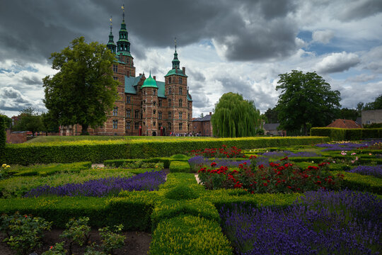 Rosenborg Castle Gardens bloom beautifully around historic Rosenborg Castle, Copenhagen.