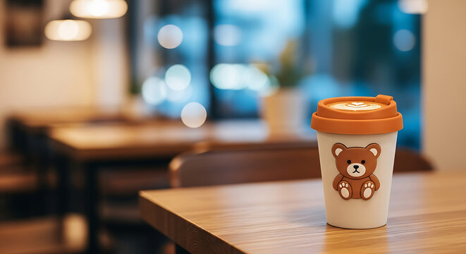 Luxury glass cup of brown coffee on a dining table in an empty cafe interior