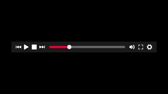 Red video player control panel animation with a progress bar on a transparent background
