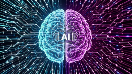 glowing brain ai integration futuristic visualization digital art | science, technology, future, digital art, medical theme - Powered by Adobe