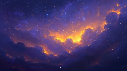 Naklejka premium Stunning cosmic sky with glowing clouds and sparkling stars creates a vibrant, dreamy atmosphere perfect for adding magic to your project