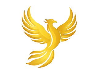 A golden stylized bird of myth, rising with wings outstretched