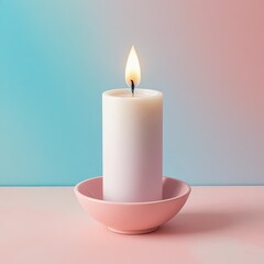 Elegant Candle in Pink Bowl, Minimalist Décor, Soft Glow, Serene Home Environment