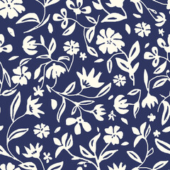 seamless beautiful blue background white floral print design pattern 