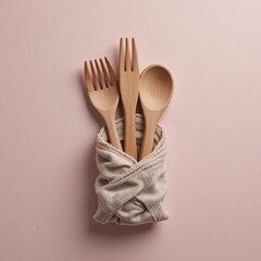 Eco-Friendly Kitchen Utensils Display, Minimalist Style, Soft Background, Photography