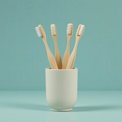Bamboo Toothbrushes in Minimalist Setting