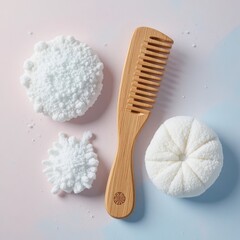 Lifestyle, Grooming Tools, Soft-colored Background, Product Photography, Minimalistic, Close-up, Eco-friendly Wooden Comb