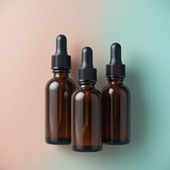 Elegant Amber Glass Droppers for Essential Oils, Soft Background, Minimalist Aesthetic, Lifestyle Photography