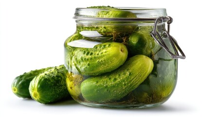 Pickled cucumbers in a glass jar