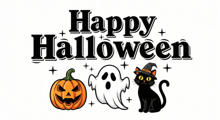 Spooky Halloween night background vector illustration with cartoon pumpkins, bats, and ghost decorations