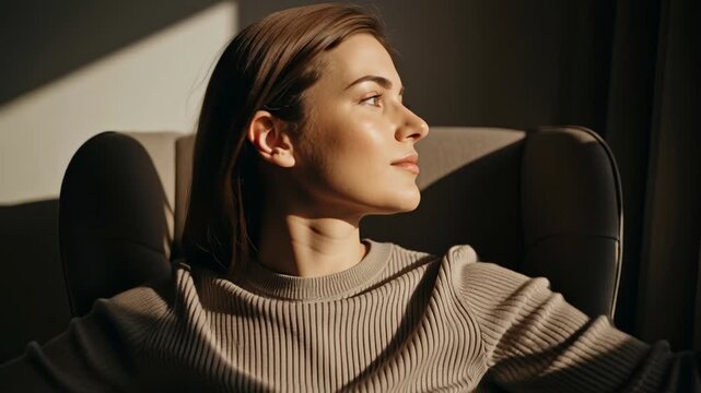 Contemplative Woman in Sunlight - A Moment of Reflection and Peace.