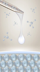 Skincare Serum Dropper with Hydrating Molecules and Skin Layer