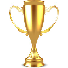 Golden Trophy Cup Award Shiny Metallic Object With Handles And Ornate Details Representing Victory And Achievement Isolated On White Background