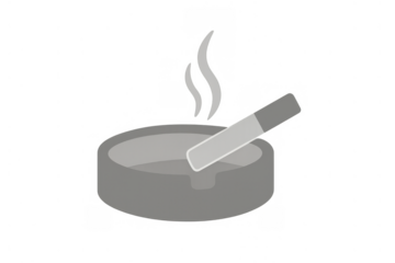 Ashtray with smoking cigarette icon representing addiction, bad habits, and nicotine dependence, transparent background