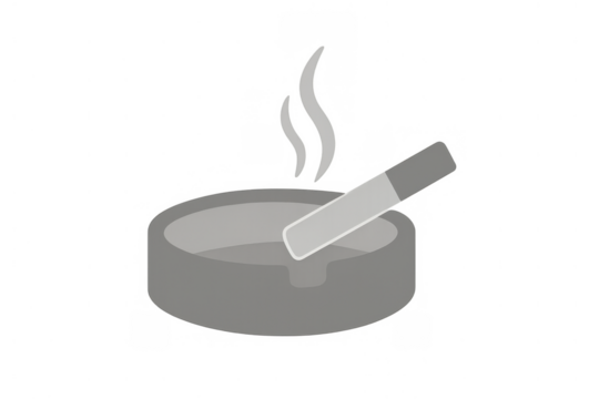 Ashtray with smoking cigarette icon representing addiction, bad habits, and nicotine dependence, transparent background