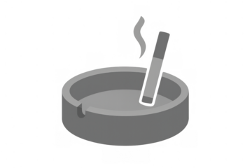 Ashtray with smoking cigarette on transparent background illustrating addiction, health risk, and vice