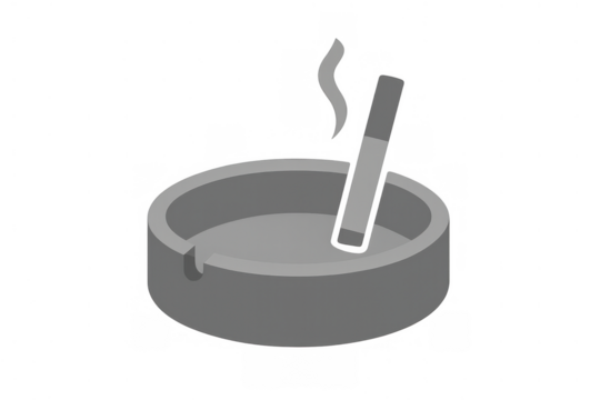 Ashtray with smoking cigarette on transparent background illustrating addiction, health risk, and vice