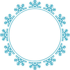 Blue winter snowflake decorative circle frame, flat vector border