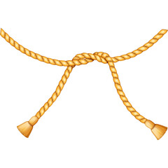 Golden Silk Ropes Tied in Various Intricate Knots Isolated on Transparent Background