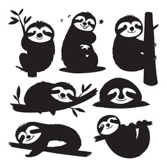 Naklejka premium Adorable sloth character collection in various playful poses