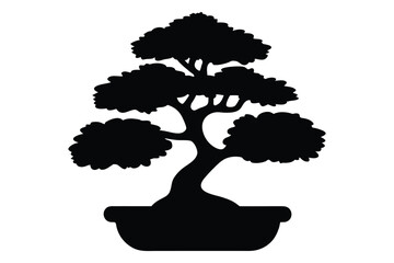 Black bonsai tree silhouette,  Bonsai tree vector illustration