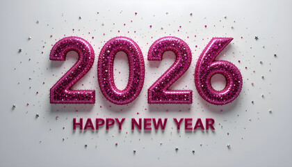 Pink Glitter Balloons 2026 Happy New Year Text With Confetti image