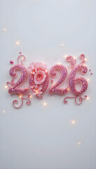 Pink glitter numbers 2026 with rose and floral embellishments image