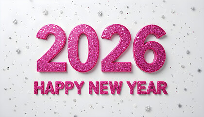 Pink glitter numbers 2026 and happy new year text with confetti image