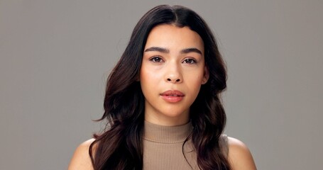 Studio, haircare and woman with pride, portrait or cosmetics for texture, shine and white...