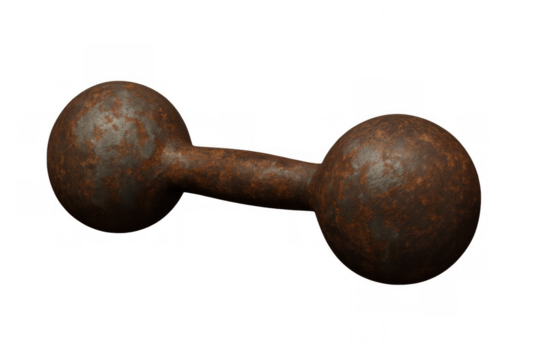 Rusty antique dumbbell symbolizing strength, exercise, fitness, and old workout equipment with a decaying surface