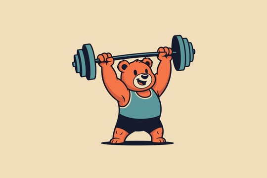 Strong Bear Lifting Barbell in a Gym. - Powered by Adobe