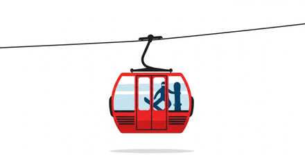 Red ski gondola with snowboarder – winter mountain transport illustration