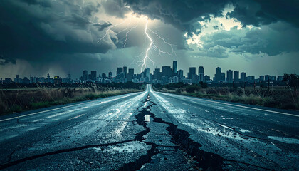 Stormy Cityscape with Lightning