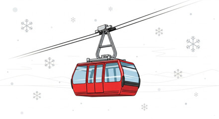 Red ski gondola with snowboarder in winter mountain illustration