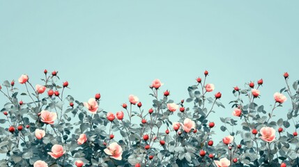 Delicate Pink Roses Against a Serene Blue Sky: A Blooming Floral Arrangement