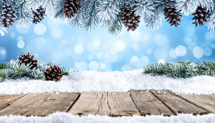 Winter background with snow and wood