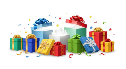 Gift box explosion with colorful confetti – celebration illustration