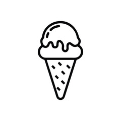 An ice cream cone icon rendered in black The cone has dots and the ice cream is flowing