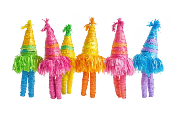 Colorful pinata party decorations, mexican fiesta celebration elements, cinco de mayo, birthday party supplies, isolated on transparent background