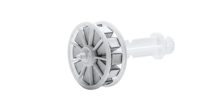 White cylindrical object with rotating wheel and handle isolated on a transparent background