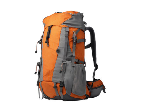 Vibrant Orange and Grey Hiking Backpack Ready for Adventure isolated on transparent background