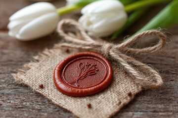Wax seal with sprig design on burlap
