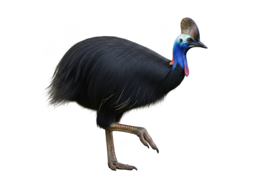 Detailed cassowary bird image, wildlife animal photography, colorful plumage, ornithology, isolated cassowary on transparent background isolated on transparent background