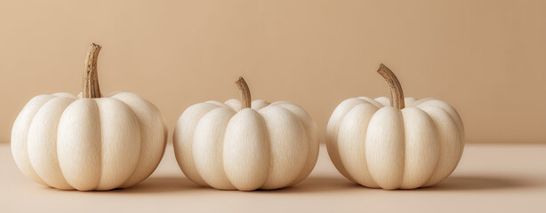 Isolated pumpkin on beige background for Halloween or thanksgiving day , Soft color scheme image suitable for advertising autumn goods, fairs and events.