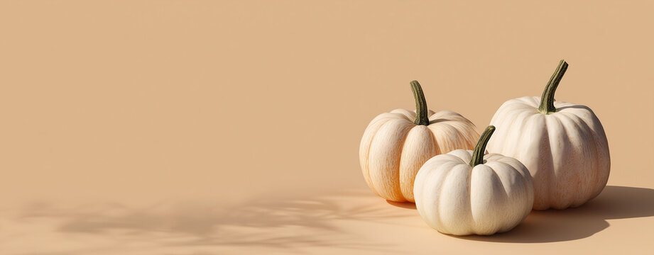 Isolated pumpkin on beige background for Halloween or thanksgiving day , Soft color scheme image suitable for advertising autumn goods, fairs and events.