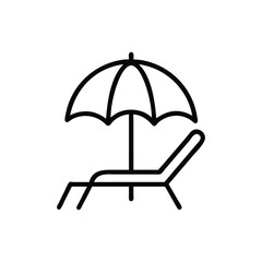 Graphic shows a beach chair under an umbrella in a simple minimalist line drawing style