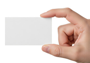 Fototapeta premium Hand holding blank white business card mockup template for branding and design presentation, isolated on transparent background